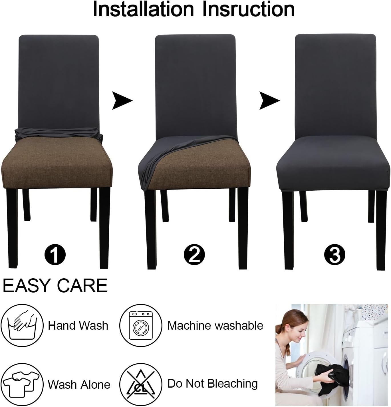 JQinHome Dining Room Chair Covers Set of 12, High Stretch Chair Slipcover Removable Washable Chair Seat Protector Cover for Home Party Hotel Wedding Ceremony (Grey)