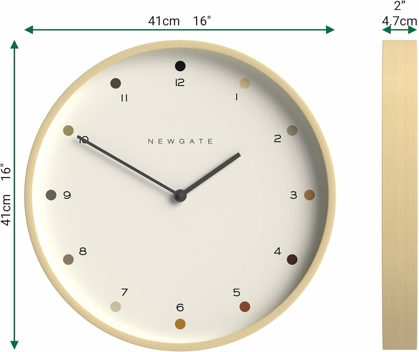 NEWGATE® Mr Clarke Wall Clock | Large Scandi Inspired Plywood Clock | 16 inch | Pale Wood case with Designer dot dial | Modern Minimalist Design for Kitchen, Living Room or Office