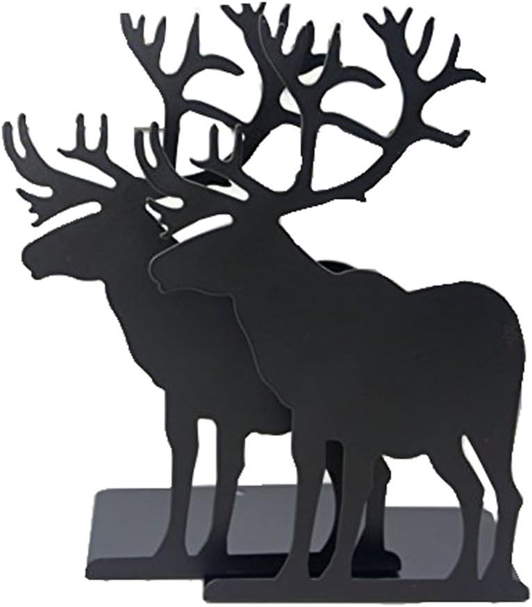 Winterworm Fashion Creative Cartoon Cute Iron Elk Moose Pattern Nonskid Metal Office Desk Bookends (Black)