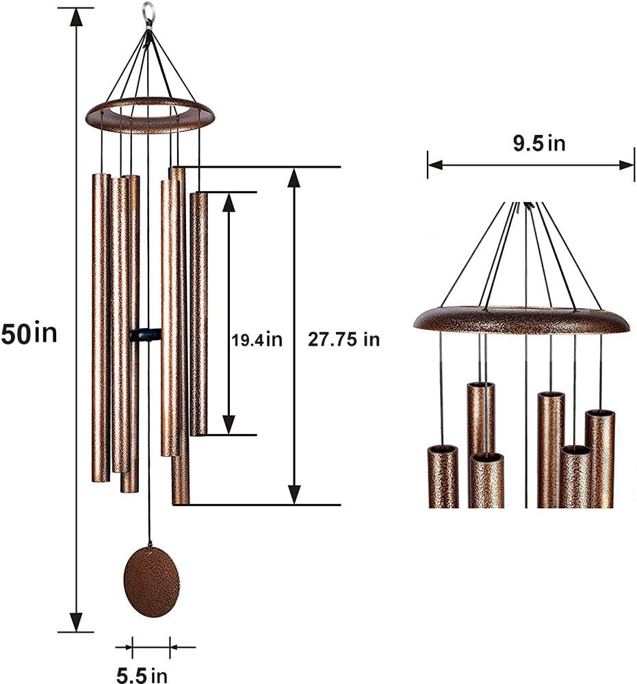 50 Inch Wind Chimes for Outside Deep Tone Large Sound Church Bell Rings Memorial Mother Day Copper Vein Thickness of Tube 3.6mm Taiwan Made