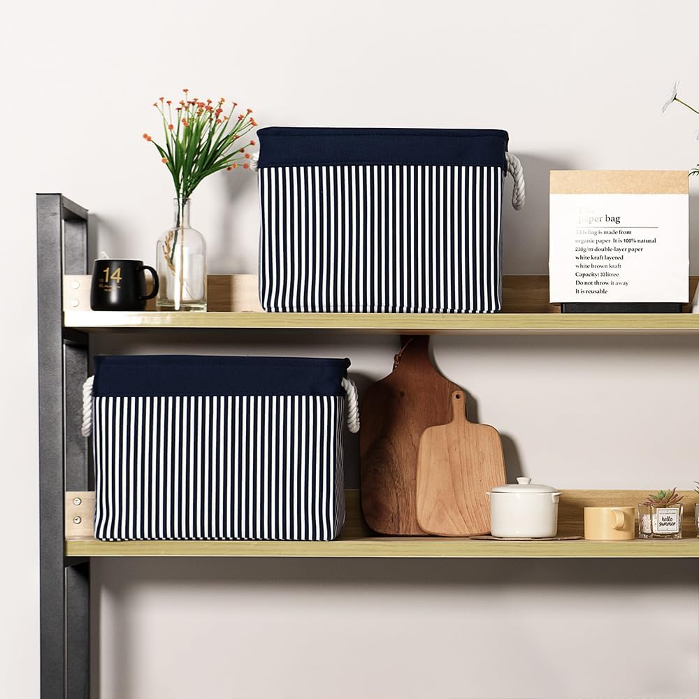 TcaFmac Organization and Storage Basket for Shelves - Large 2 Pack 16x12x12 inch Fabric Storage Cubes, Collapsible Storage Bins for Gift Closet Cloth Toy Books Kids (Navy Patchwork)