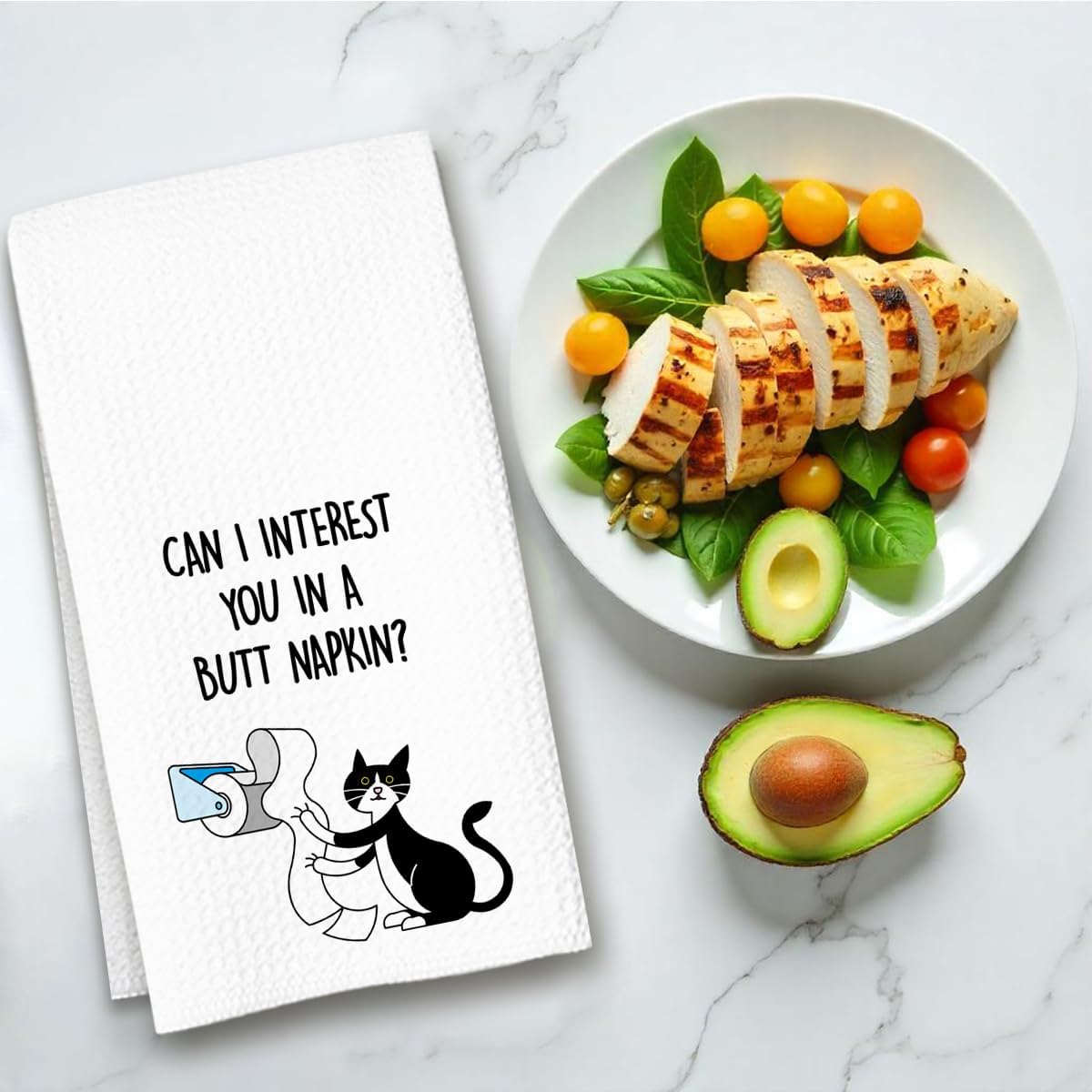 Cat Hand Towel, Funny Bathroom Kitchen Towels, Waffle Weave Microfiber Dish Cloth, Gift for Cat Lovers, Cute Kitty Tea Towel for Home