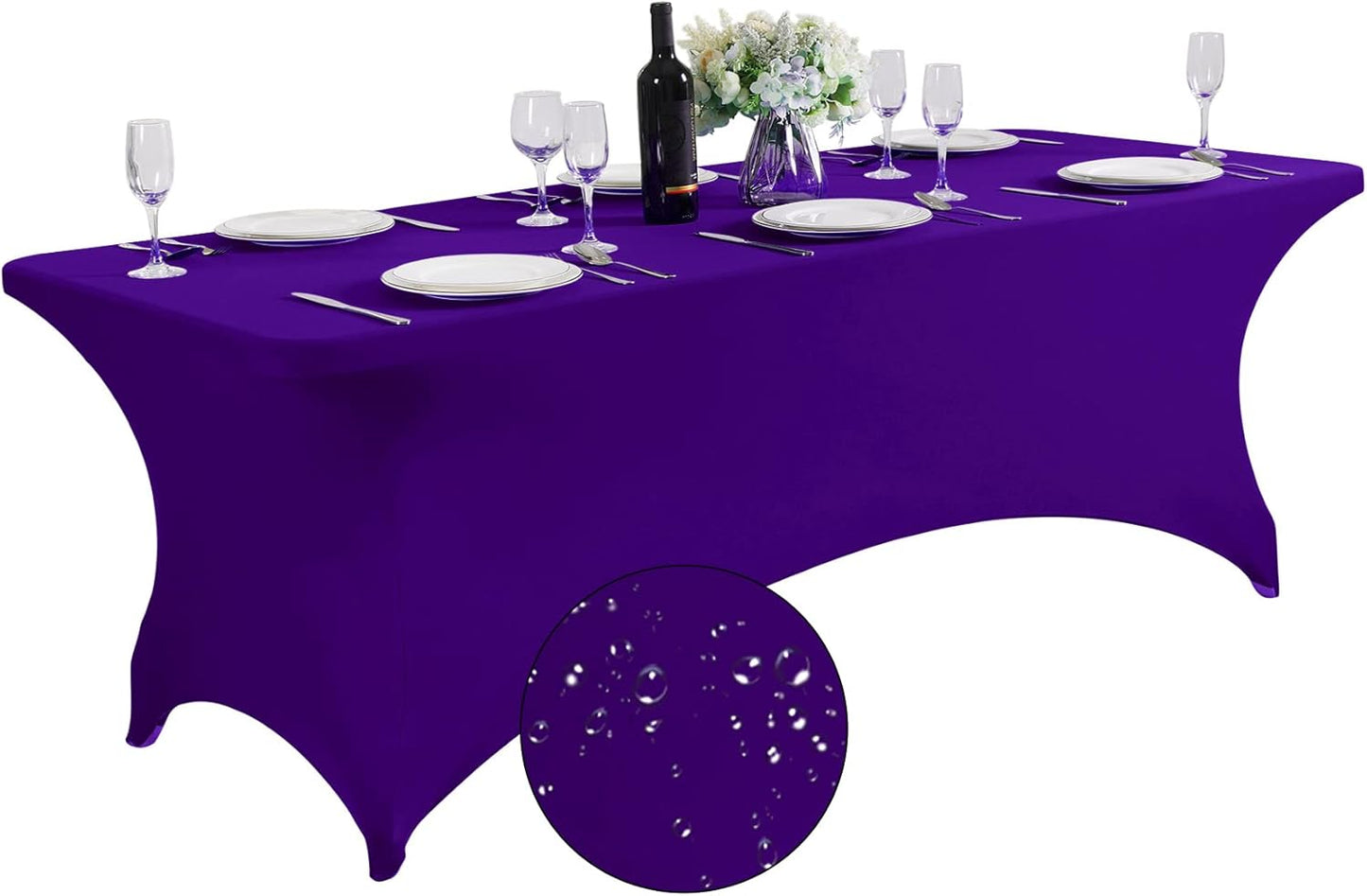 SuperO Waterproof Spandex Table Cover for 8FT Table Universal Fitted Stretch Tablecloth for Party, Banquet, Wedding and Events-Purple