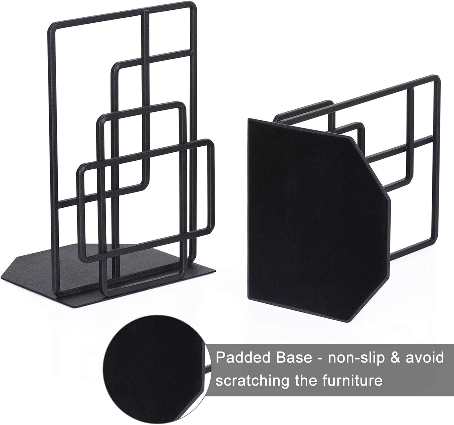 SRIWATANA Book Ends Heavy Duty, Decorative Black Bookends for Shelves, Window Lattice Design