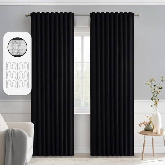MIULEE Black Back Tab Blackout Curtains 80 Inch Length 2 Panels Set for Living Room Bedroom Privacy, Halloween Rod Pocket/Pinch Pleat Thermal Insulated Room Darkening Pleated Light Blocking Drapes