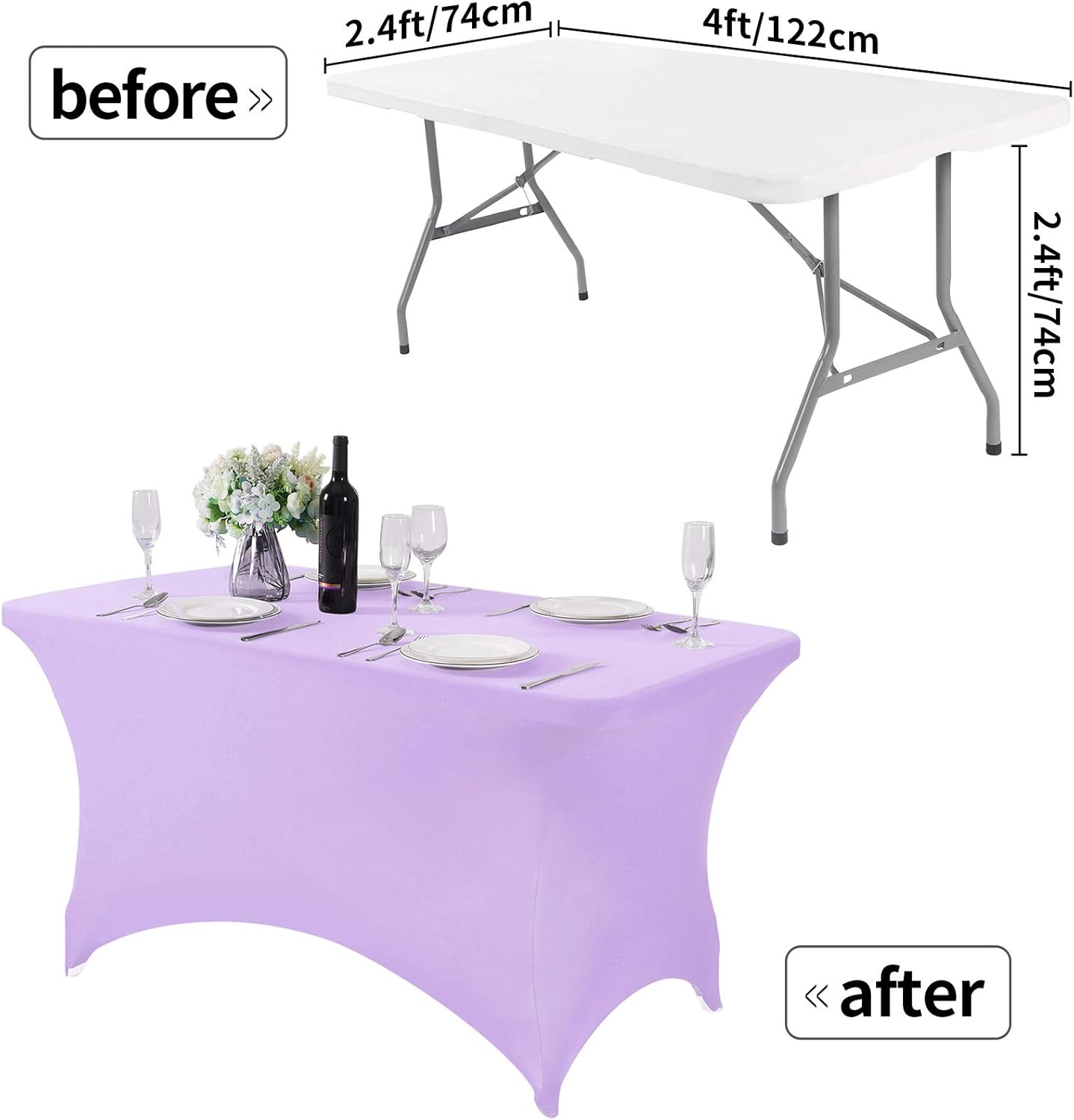 Spandex Table Cover for 4FT or 6ft or 8ft Table Universal Fitted Stretch Tablecloth for Party, Banquet, Wedding and Events-Lavender