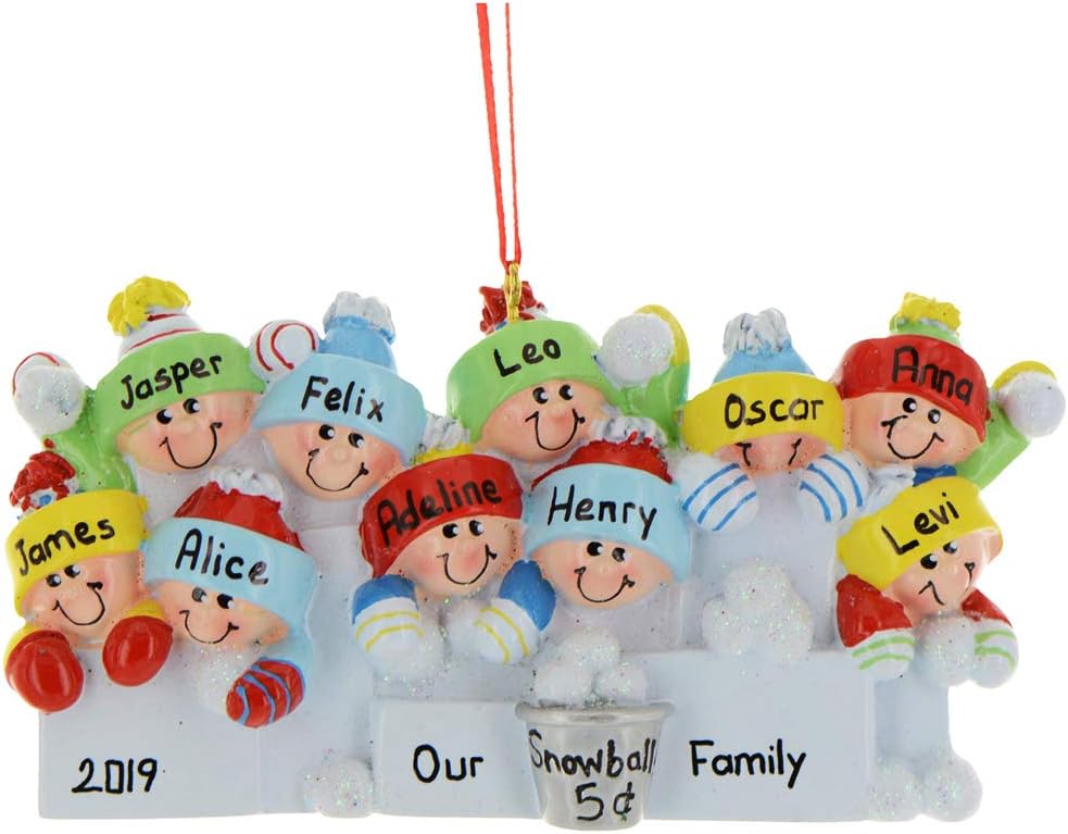 3D Snowball Fight Family of 10 Ornament 2025 Personalized Family Christmas Ornaments 2025 | Snowman Winter Holiday Personalized Tree Ornaments for Grandchildren, Siblings & Grandkids of Ten Ornament