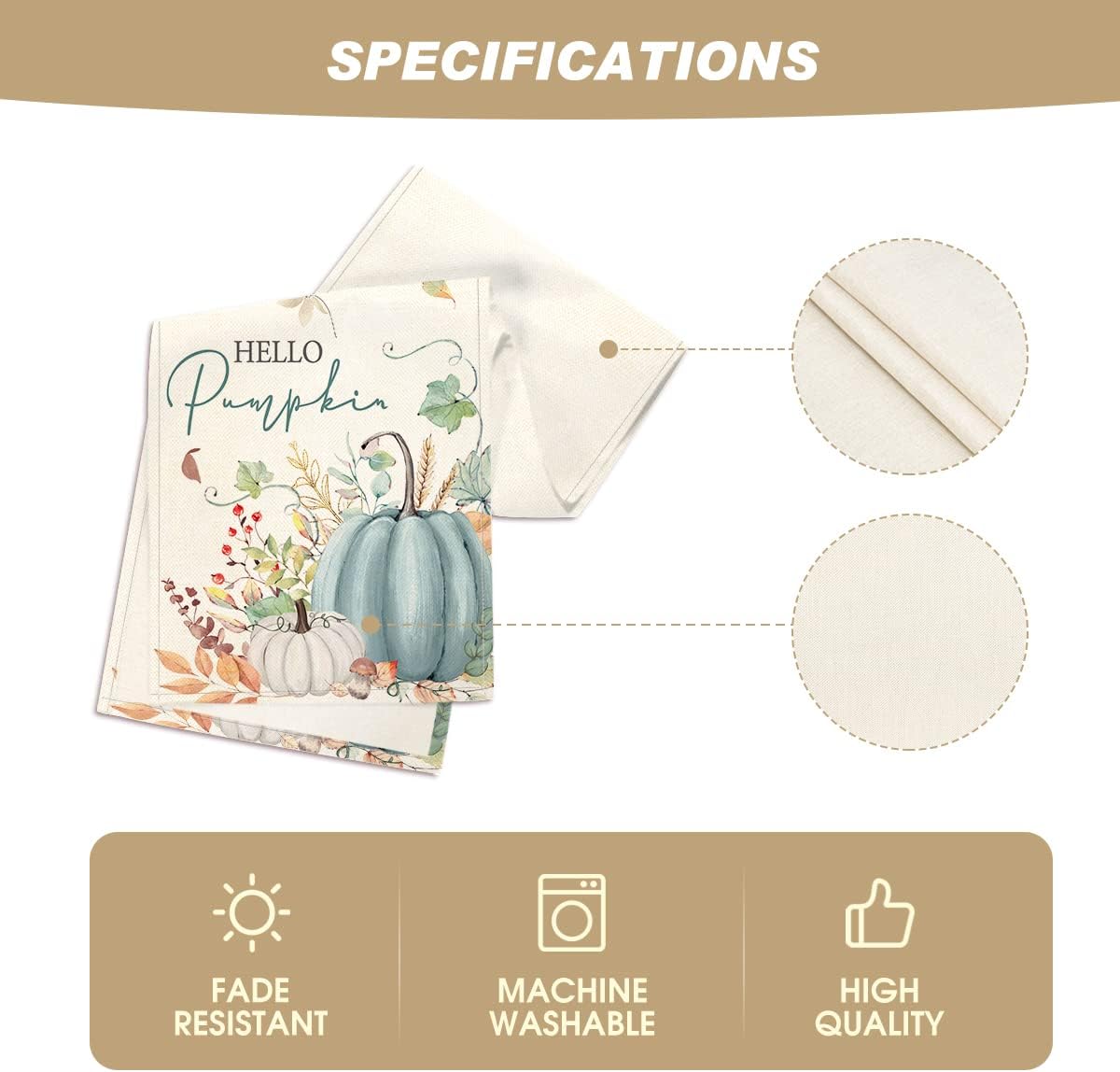 Artoid Mode Aqua Hello Pumpkin Leaves Fall Table Runner, Seasonal Autumn Kitchen Dining Table Decoration for Home Party Decor 13x90 Inch