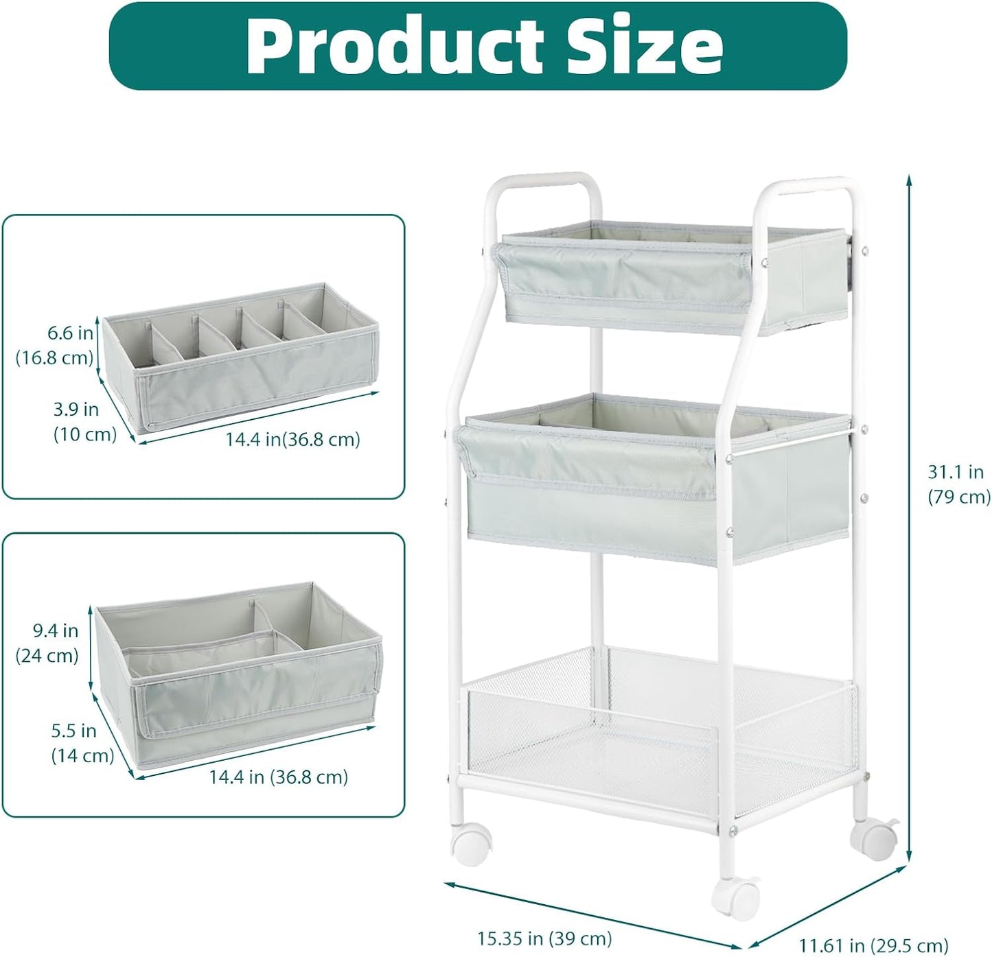 Moteph Rolling Utility Cart with Wheels - Baby Organizers for Nursery Essentials, Diaper Organizer, Art & Craft Storage, Book Cart (Without_Side_Storage)