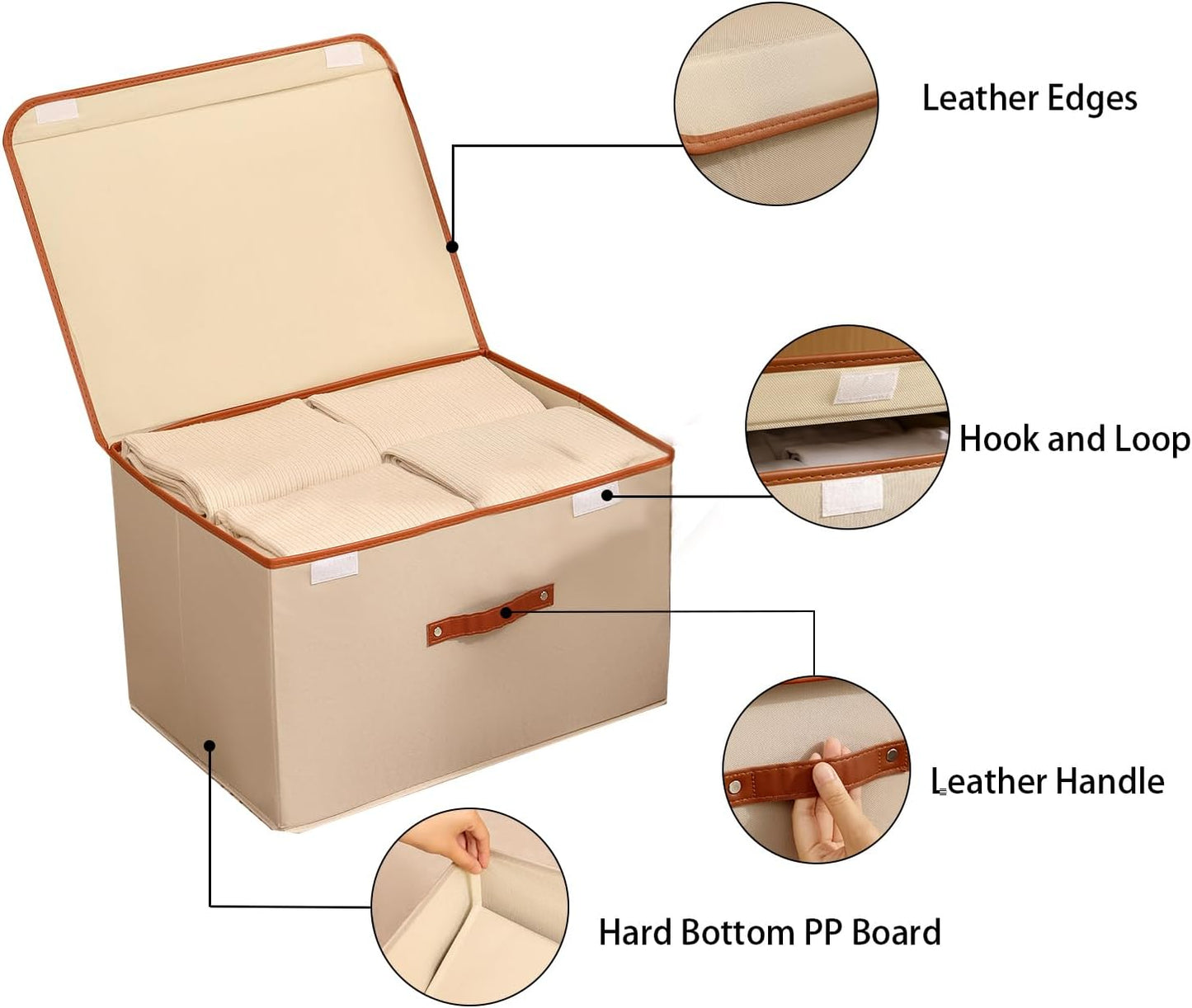 Tuza 4 Pack Large Fabric Storage Bins with Lids, Foldable Storage Boxes with Lids for Organizing, Decorative Storage Boxes with Handles for Home, Bedroom, Closet, Office(Khaki, Medium)