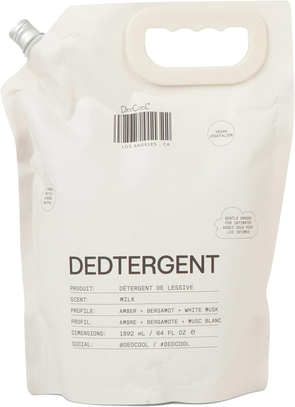 DedCool Liquid Laundry Dedtergent (Milk Refill 64 fl oz) Luxurious Fragrance, Scented, Removes Stains, Ideal for 60 Washes, Infused with Essential Oils, Vegan, Non-Toxic, Cruelty & Dye Free