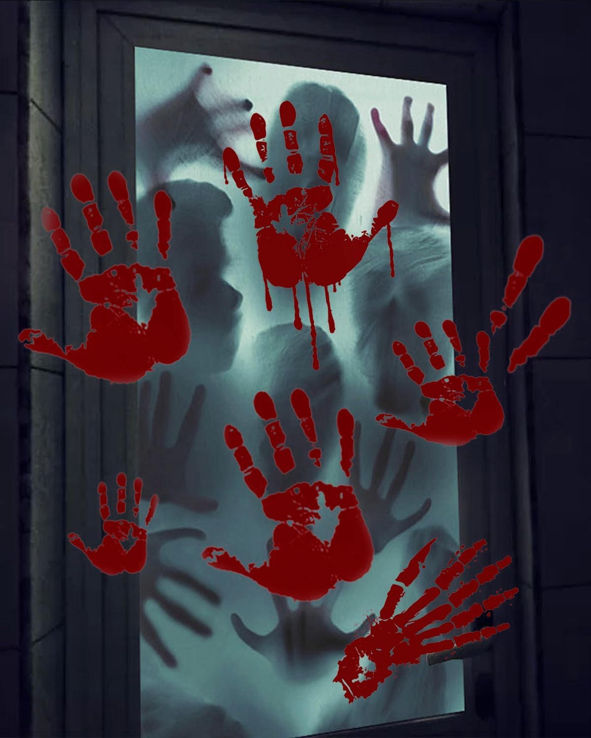 Halloween Bloody Handprint Footprint Window Stickers Wall Stickers for Halloween Party Decorations Inside Outside Decor Come with Plastic Scraper Tools 2pcs