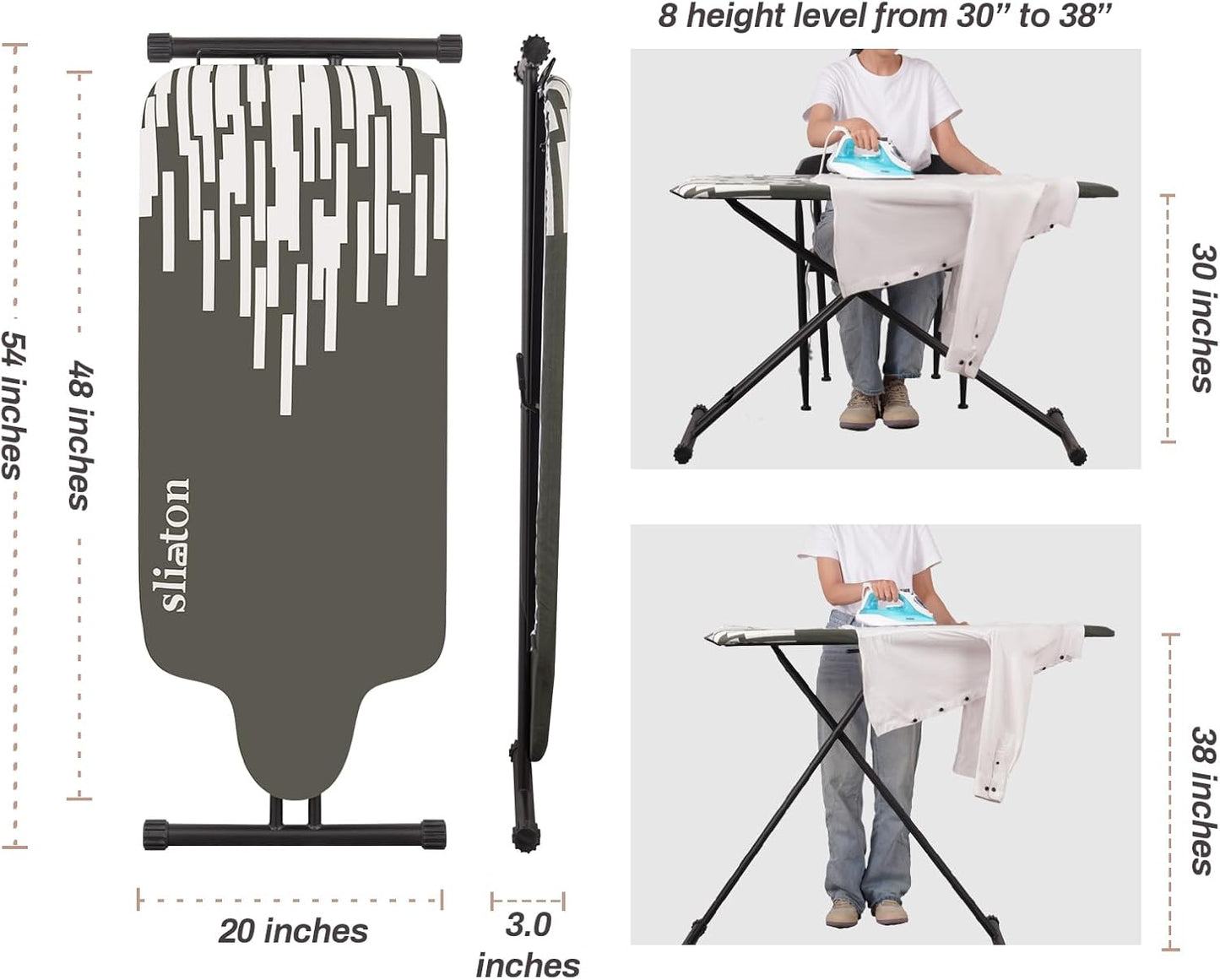 Extra Large Ironing Board with Large Hang Rail in 53" L x 20" W