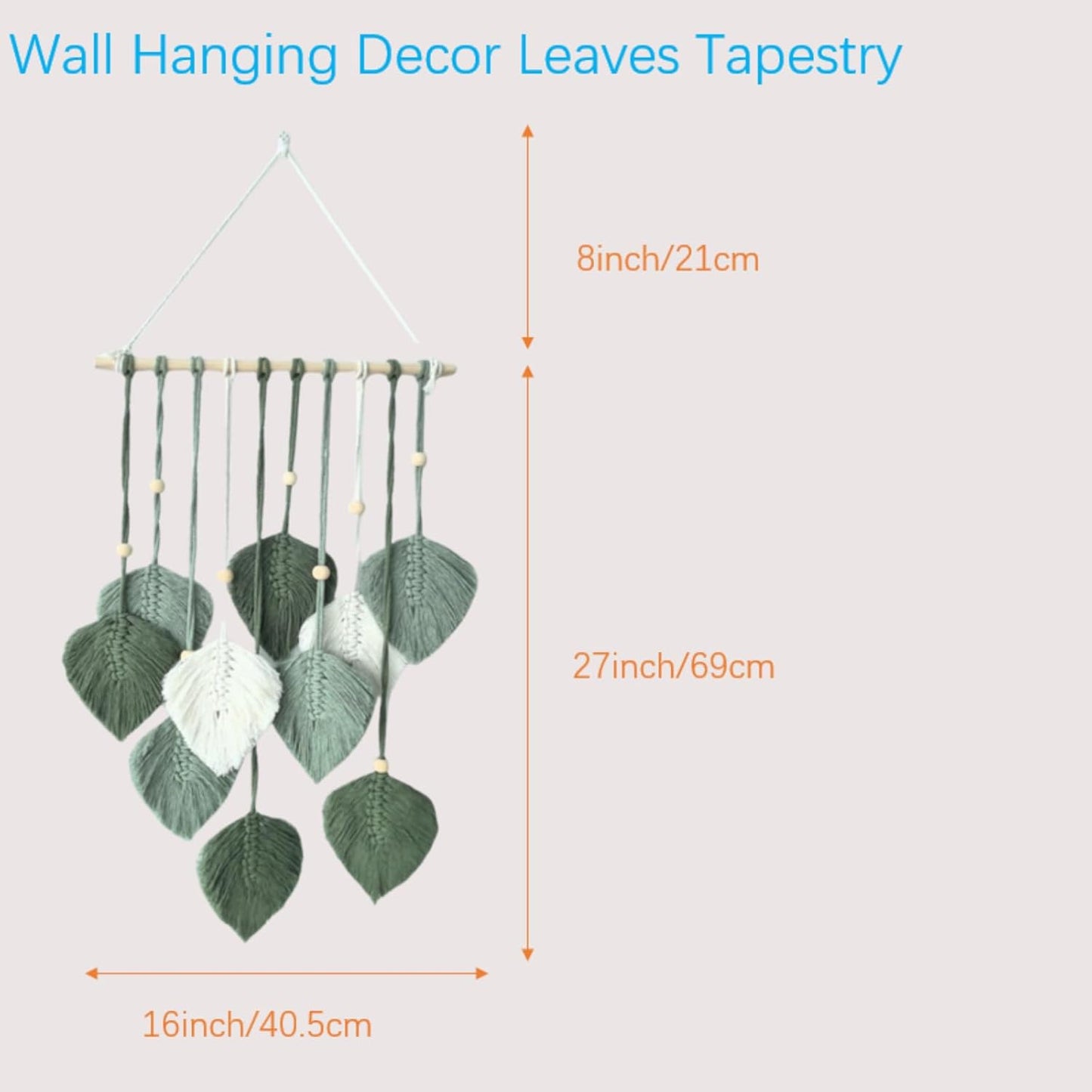 Madiffcult Macrame Wall Hanging Boho Wall Decor Woven Feather Wall Art Handmade Macrame Leaf Tapestry with Wooden Beads for Bedroom Living Room Nursery 16x27 Inch (Green)