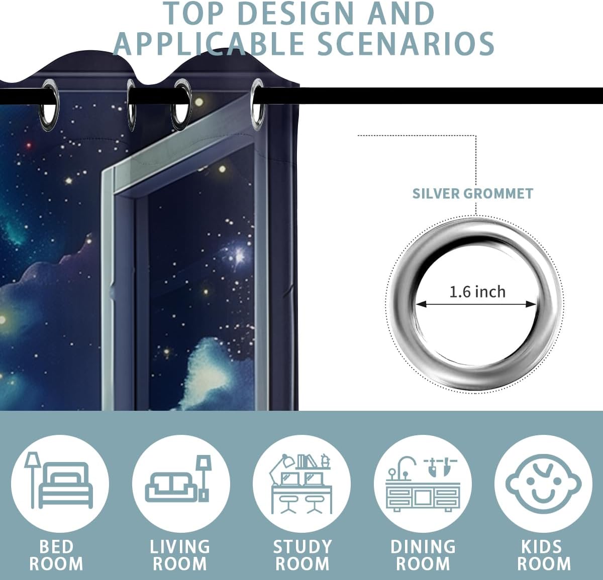 Space Galaxy Blackout Curtains for Girls Boys Kids Home Decor, Universe Nebula Galaxies Solar Planet Grommet Thermal Insulated Drapes Darkening Window Curtain for Bedroom Living Room, 72 x 63 Inch