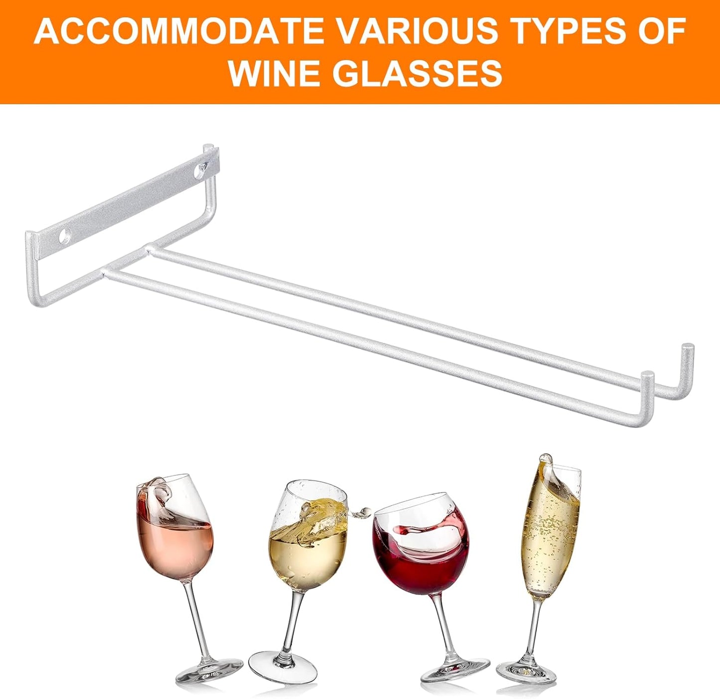 uxcell 5Pcs Wine Glass Rack, 10.43 Inch Iron Wine Glasses Rack Under Cabinet Stemware Rack - Wall Mountable Wine Glass Holder Storage Hanger for Bars Coffee Restaurants Kitchens, Silver