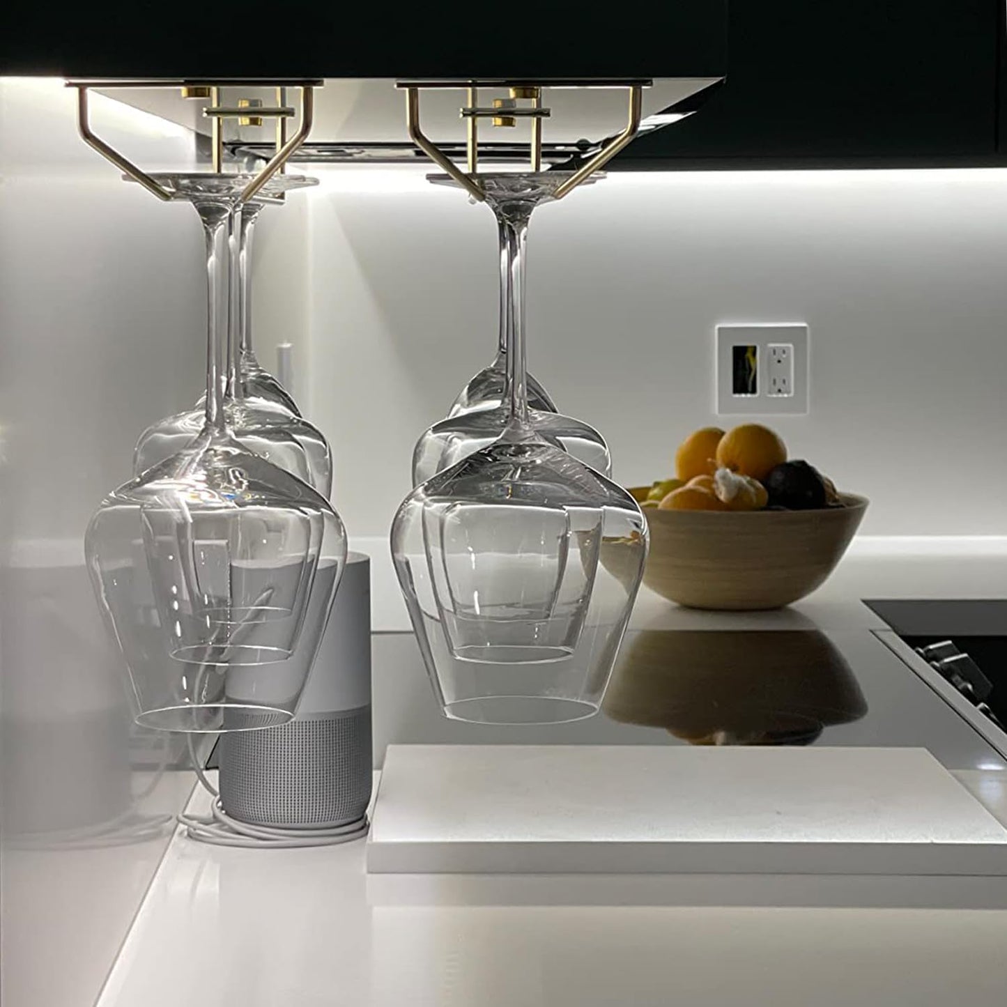 10.8 Inch Gold Wine Glass Rack, Under Cabinet Wine Glass Holder, Wine Glass Hangers Under Shelf, Stemware Rack, Hanging Stemware Holder for Cabinet Kitchen Bar, Set of 2