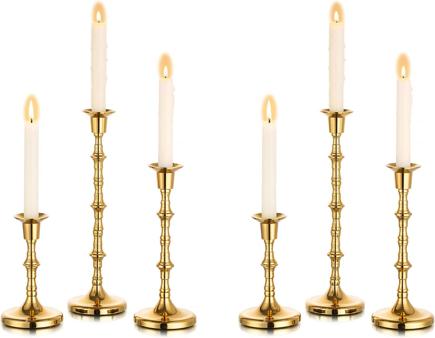 Nuptio Candle Holder Taper Candlestick Holders Gold Candle Holders for Unity Candles Metal Long Stem Candle Holders Set of 6 Home Decorations for Living Room Bathroom Dinner Table Cafe Table