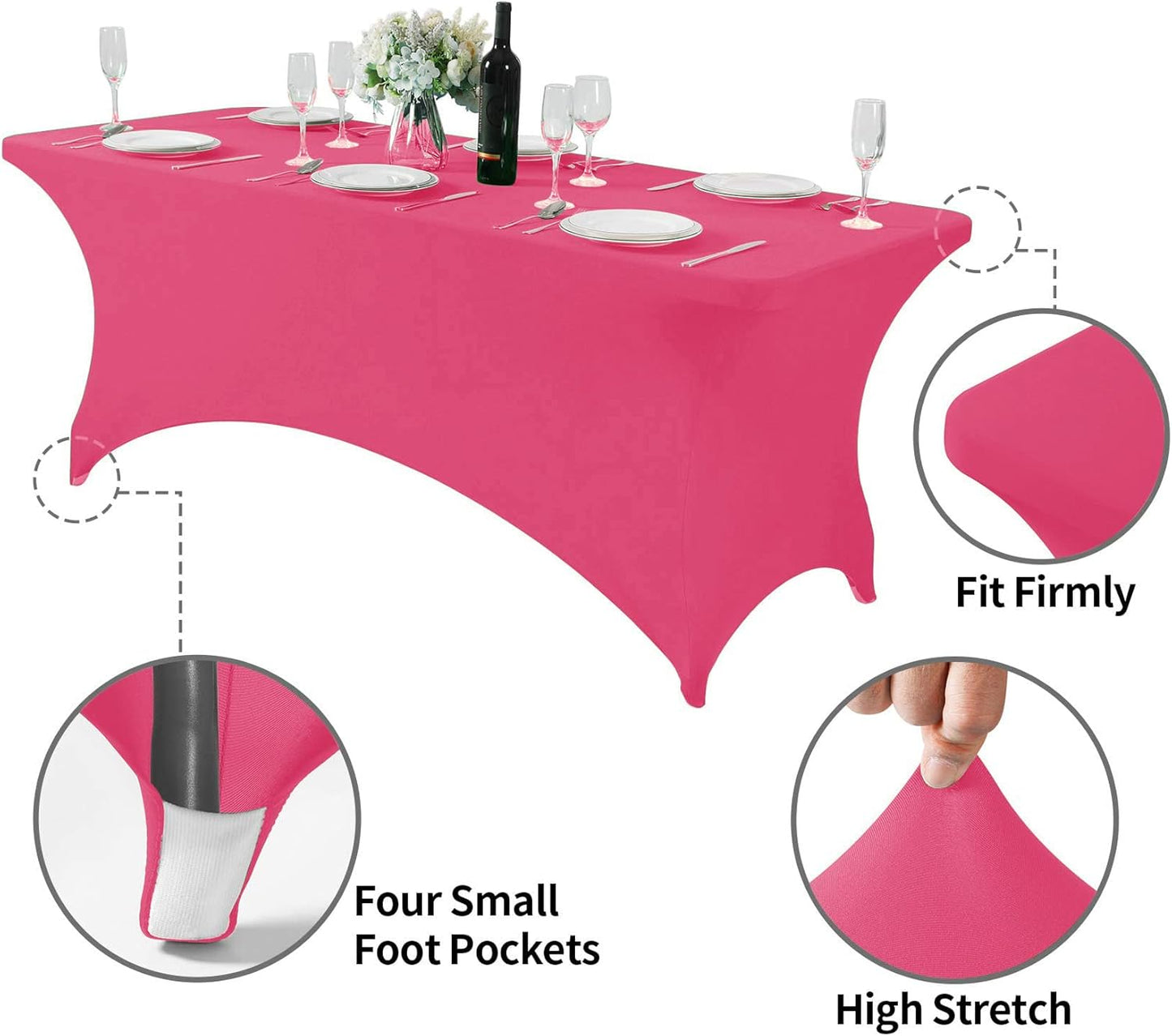 Spandex Table Cover for 6Ft or 4fT or 8ft Table Universal Fitted Stretch Tablecloth for Party, Banquet, Wedding and Events-Hot Pink