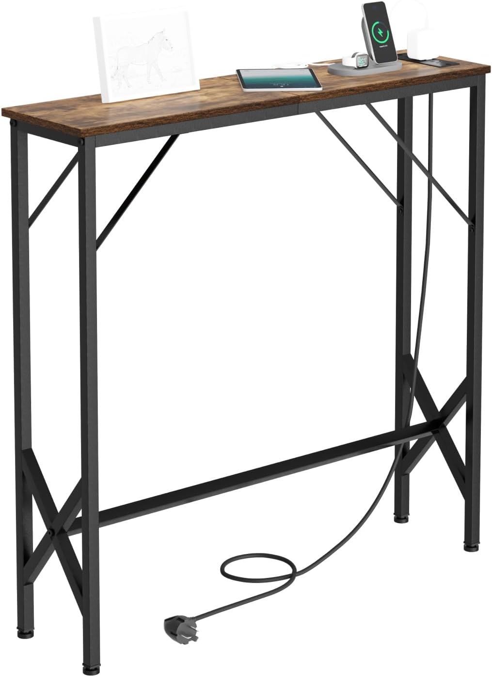 31.5‘’ Console Table, Skinny Entryway Table with Fast-Charging Station, Narrow Long Sofa Table, Behind Slim Couch Table for Entrance, Hallway, Living Room Decor ST-BR80-1