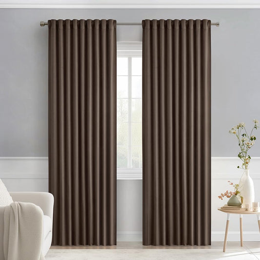 MIULEE Chocolate Brown Back Tab Blackout Curtains 84 Inch Length 2 Panels Set for Living Room Bedroom Privacy, Rod Pocket/Pinch Pleat Thermal Insulated Room Darkening Pleated Light Blocking Drapes