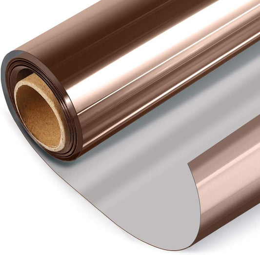 HIDBEA One Way Mirror Window Film, Daytime Privacy Sun Blocking Reflective Window Film Static Cling Heat Control Window Tinting Film for Home and Office, Brown Silver, 35.4 x 393.7 Inch