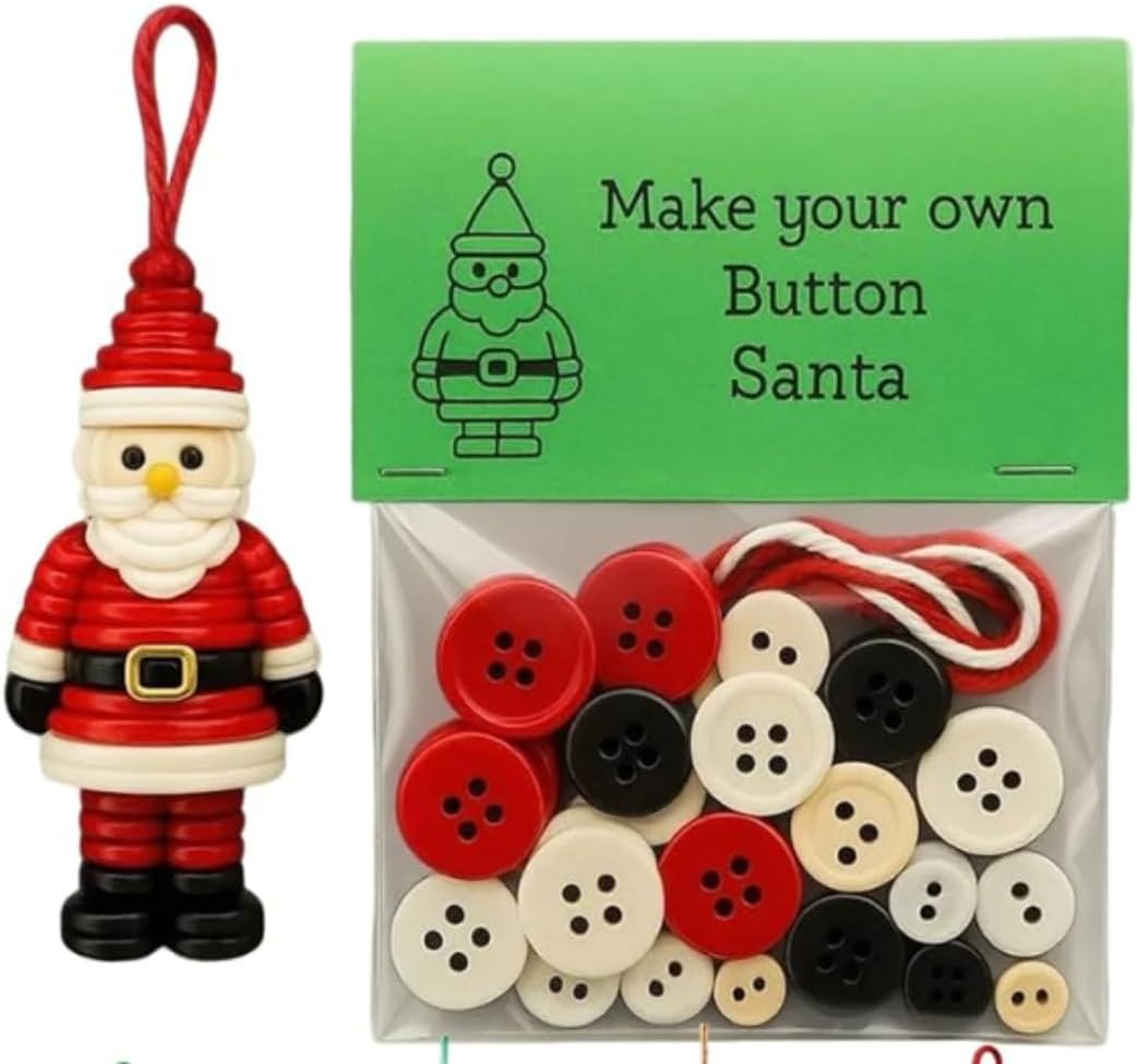 DIY Christmas Button Ornament Making Set - Snowman/Santa/Angel, Fun Holiday Craft Kit for All Ages, Ideal Xmas Tree Hanging Decor & Festive Gifts (10 pcs-D)