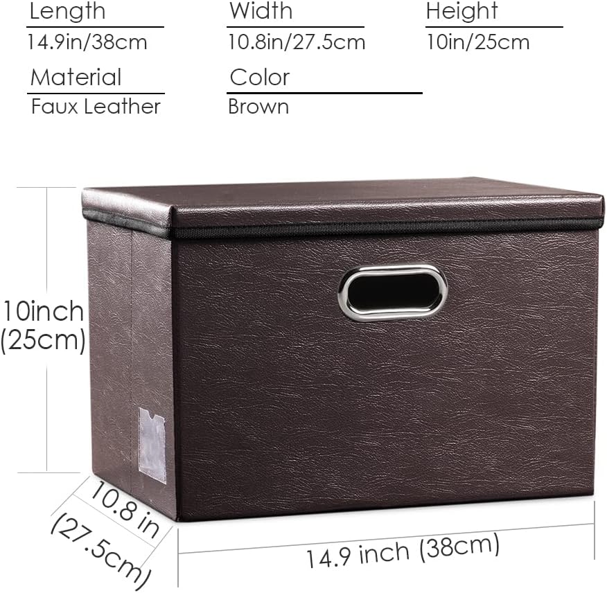 PRANDOM Foldable Storage Bins with Lids [5-Pack] Leather Fabric Collapsible Storage Boxes Organizer Containers Baskets Cube with Cover for Bedroom Closet Office Nursery Brown (14.9x10.8x10)