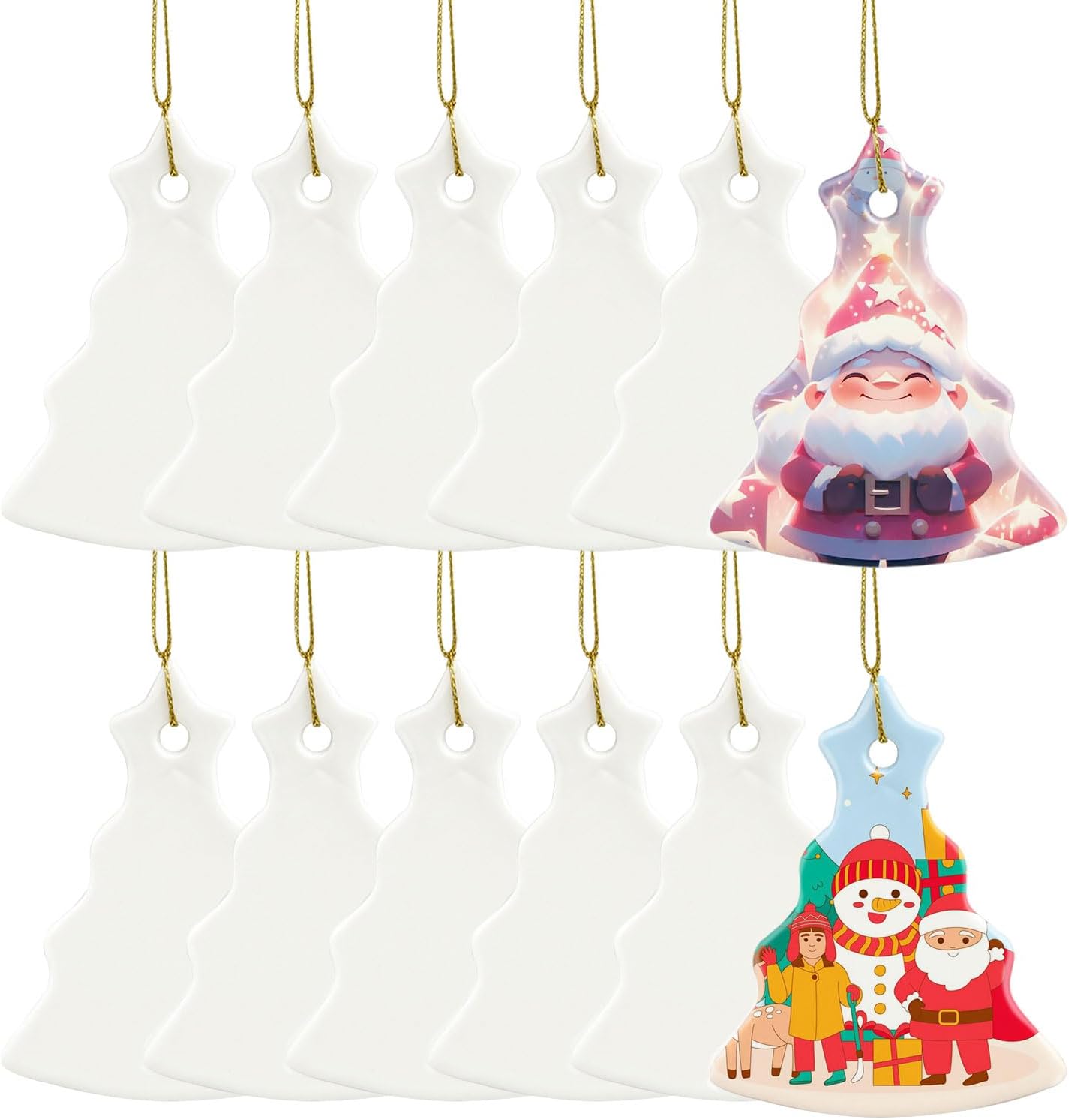 Sublimation Ceramic Ornament Blanks - Bulk White Porcelain Ornament for Heat Press Printing - Personalized Christmas Decoration Supplies (12, Tree)