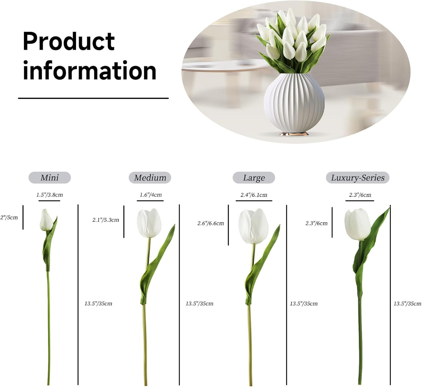 Buart Artificial Tulip in Bulk for Home Kitchen Wedding Bridal Bouquet,Fake White Flowers for Valentine's Day Mother's Day Easter Table Centerpieces Decorations(Mini Size,Real-Touch,12pcs)