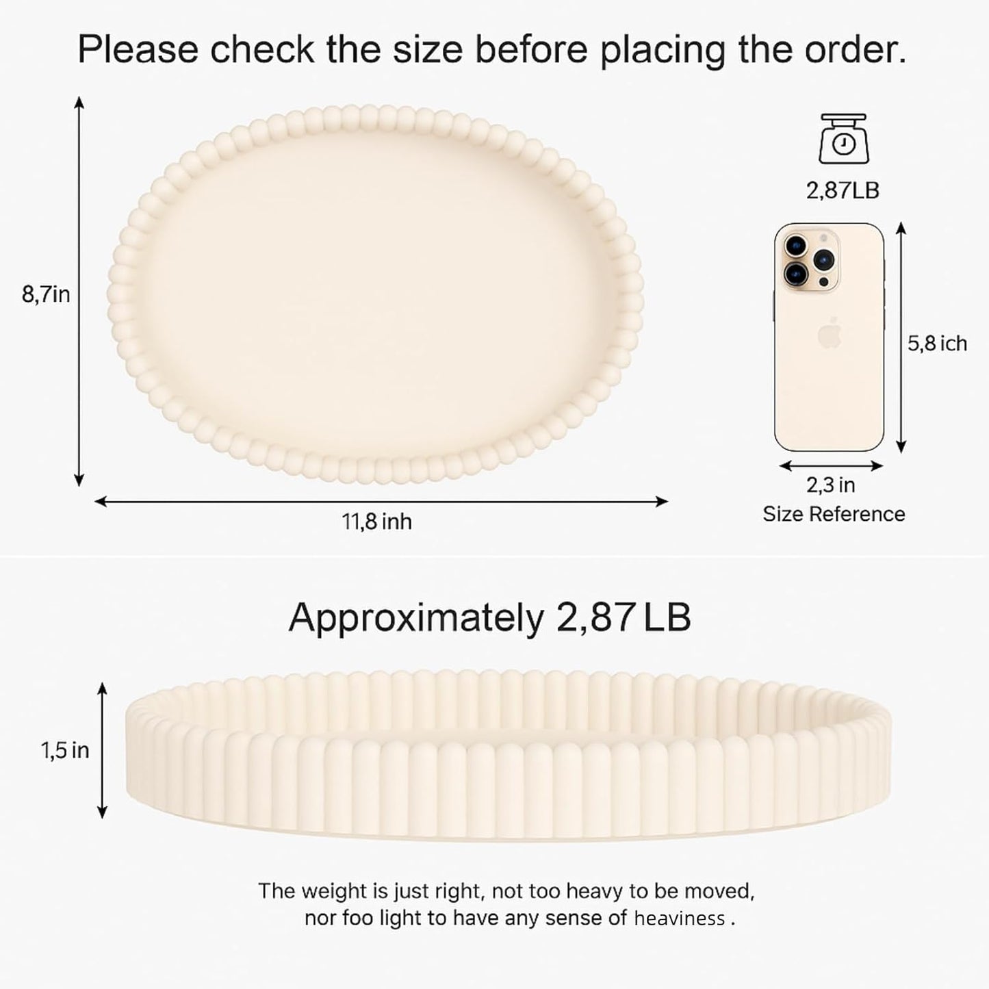 11.8in Decorative Tray for Coffee Table Decor- Modern Oval Concrete Tray for Home Decor- Minimalist Handcrafted Centerpieces Tray for Living Room, Kitchen Dining Table, Entryway (Beige)