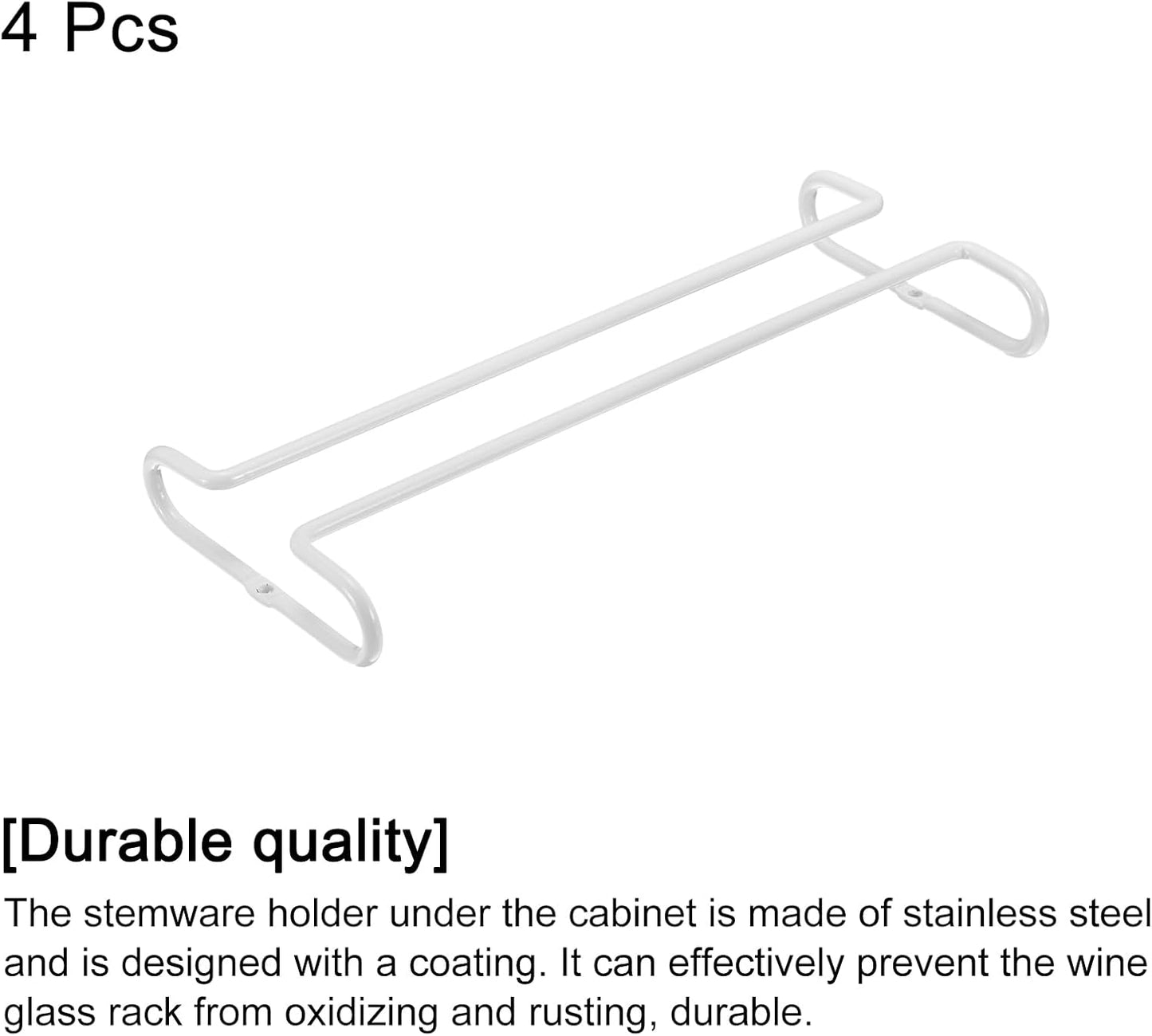 uxcell Wine Glass Rack Under Cabinet, 4Pcs 10-Inch Stemware Wine Glass Hanging Rack Stainless Steel Wine Glass Organizer Storage Hanger for 5mm Stemware Column, White