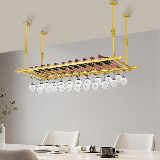 Hanging Wine Rack 47" Wall Mounted Wine Glass Rack Ceiling Adjustable Hanging Bar Glass Holder Shelves for Kitchen Bar Restaurants Industrial Iron Storage Shelf