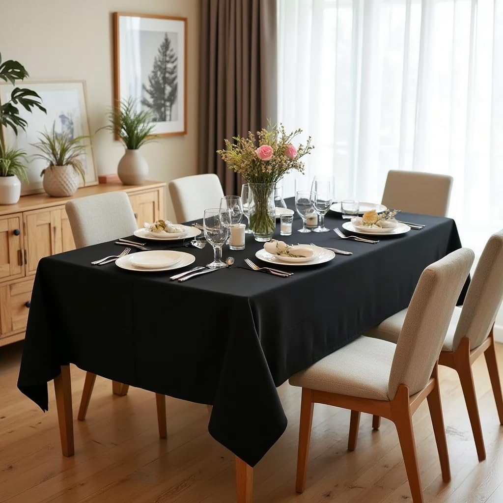 sancua Square Tablecloth - 54 x 54 Inch - Stain and Wrinkle Resistant Washable Polyester Table Cloth, Decorative Fabric Table Cover for Dining Tables, Buffet Parties and Camping, Black