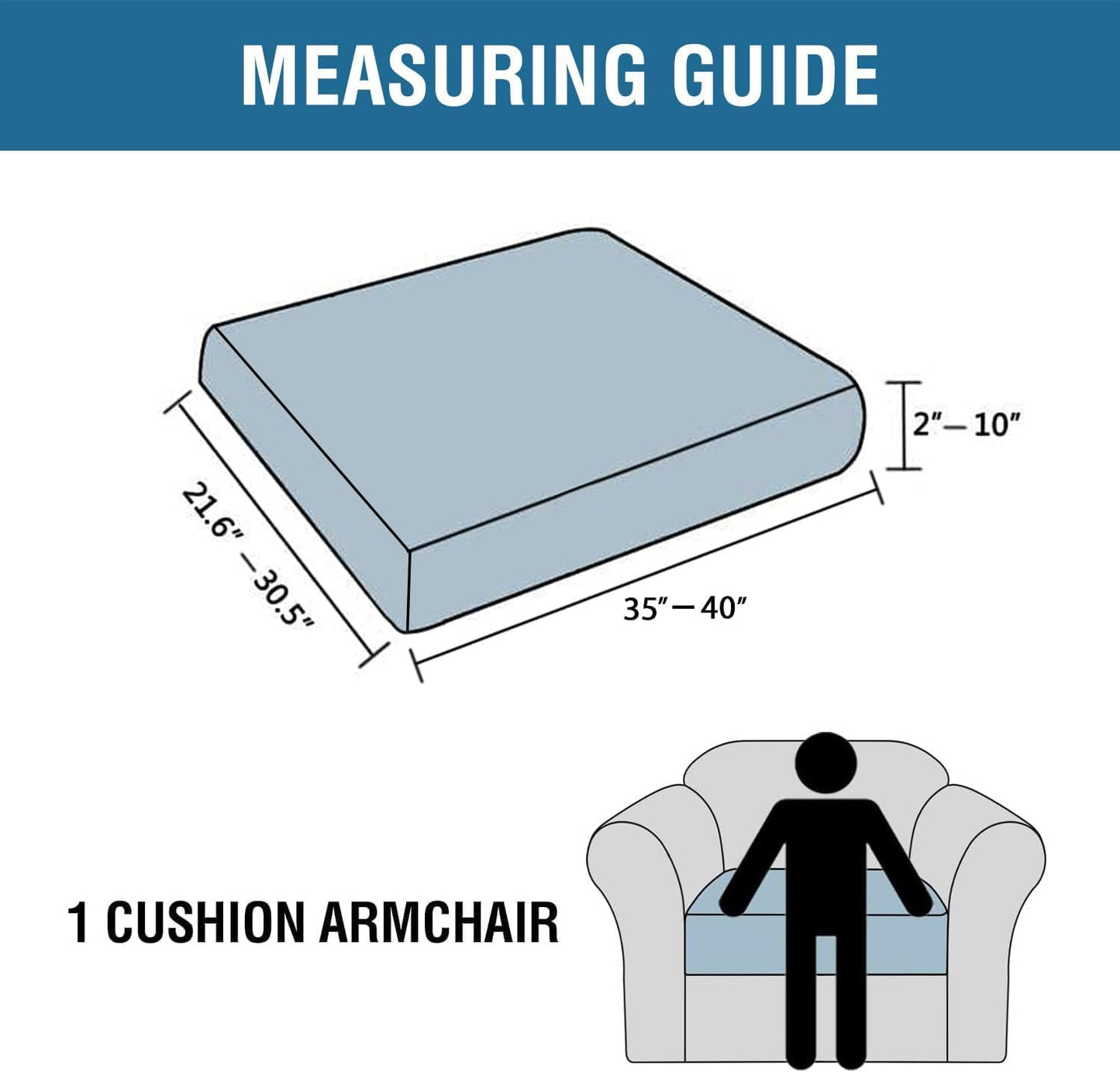 H.VERSAILTEX Super Stretch Individual Seat Cushion Covers Sofa Covers Couch Cushion Covers Slipcover Sets Thick Jacquard Textured Twill Fabric (1 Piece Chair Cushion Cover, Storm Blue)