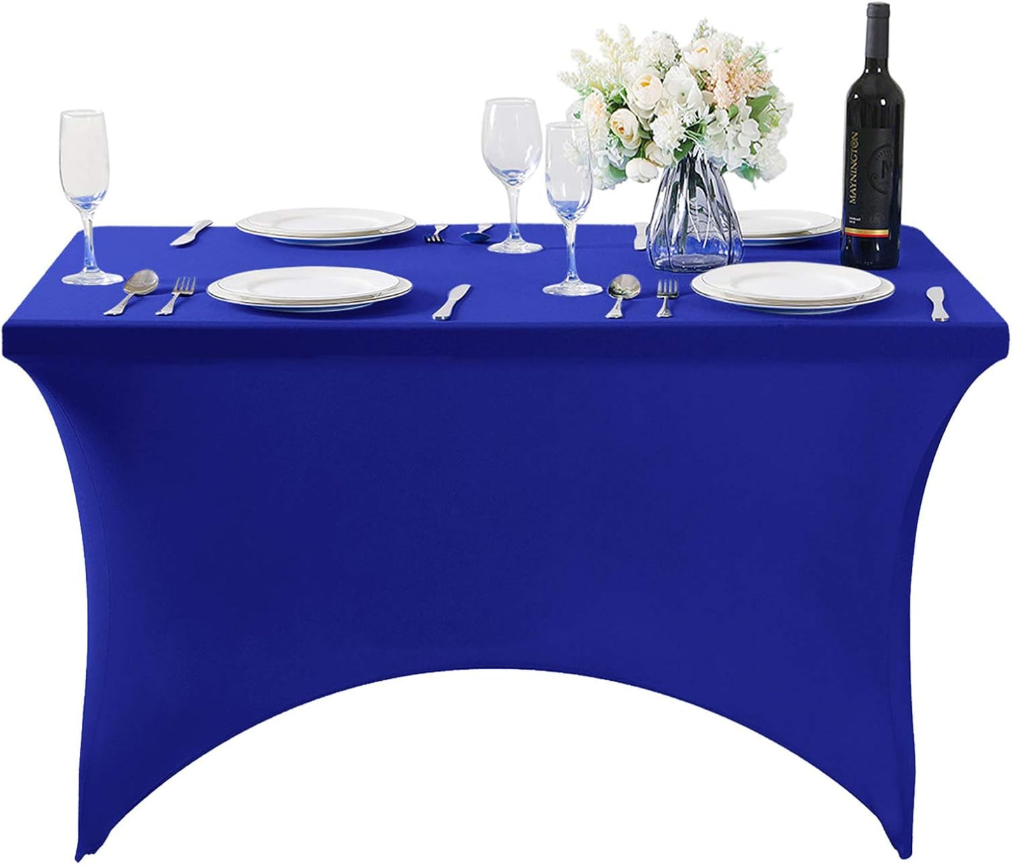 SuperO 2Pack Waterproof Spandex Table Cover for 4FT Table Universal Fitted Stretch Tablecloth for Party, Banquet, Wedding and Events-Royal Blue