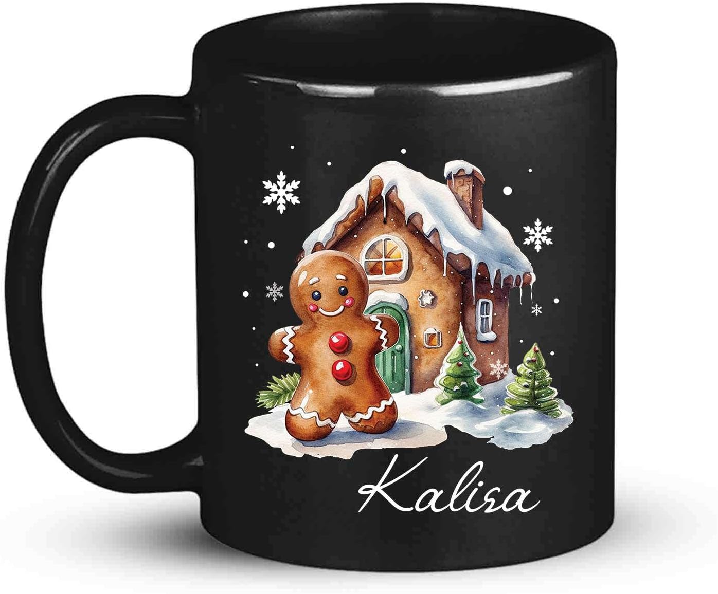 Personalized Christmas Gingerbread Black Cup, Christmas Gingerbread House Design Mug, Customized Name Christmas Coffee Cup 11oz 15oz, Custom Xmas Themed Ceramic Mug, Gift For Son Daughter