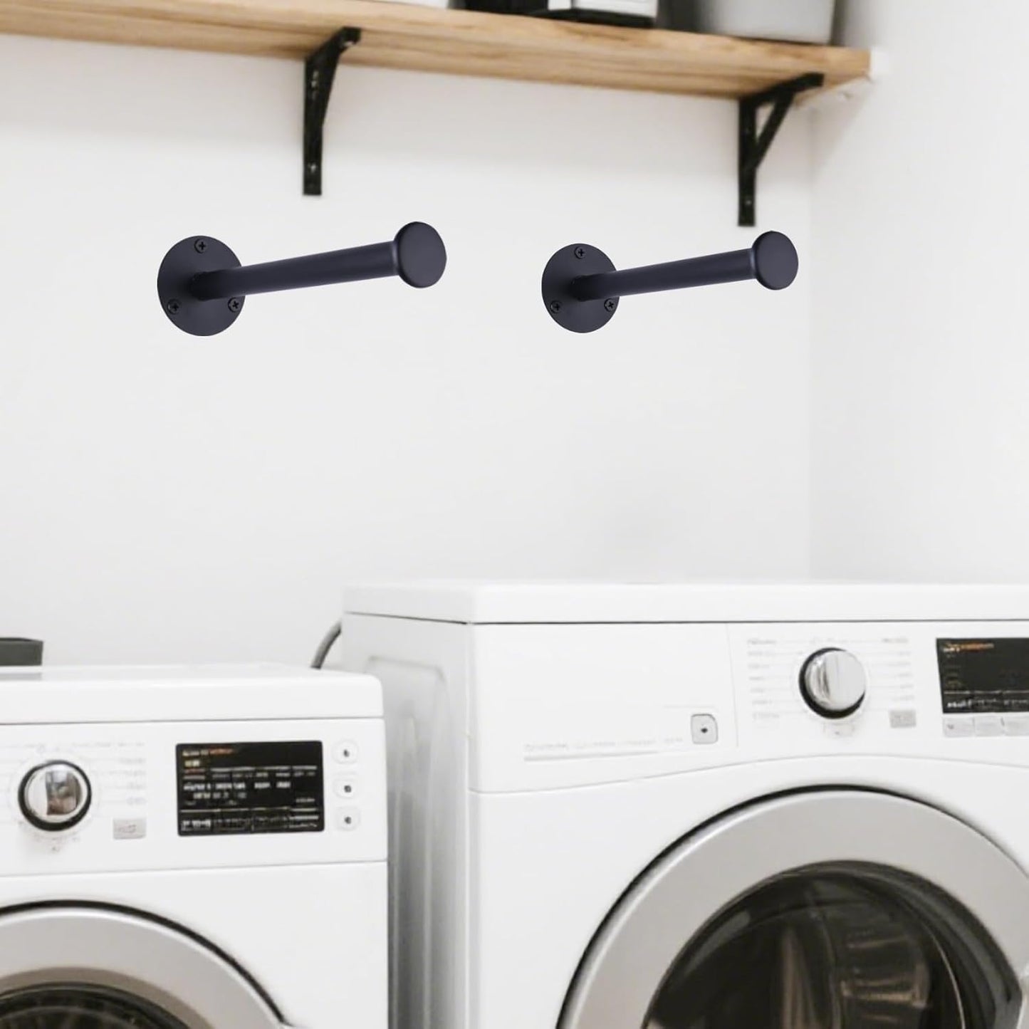 2 Pack Retractable Hanger Holder for Laundry Room, Wall Mount Organizer Rack for Lightweight Clothes, Space Saving Laundry Hook Rod, Keep Empty Hangers Handy, Black