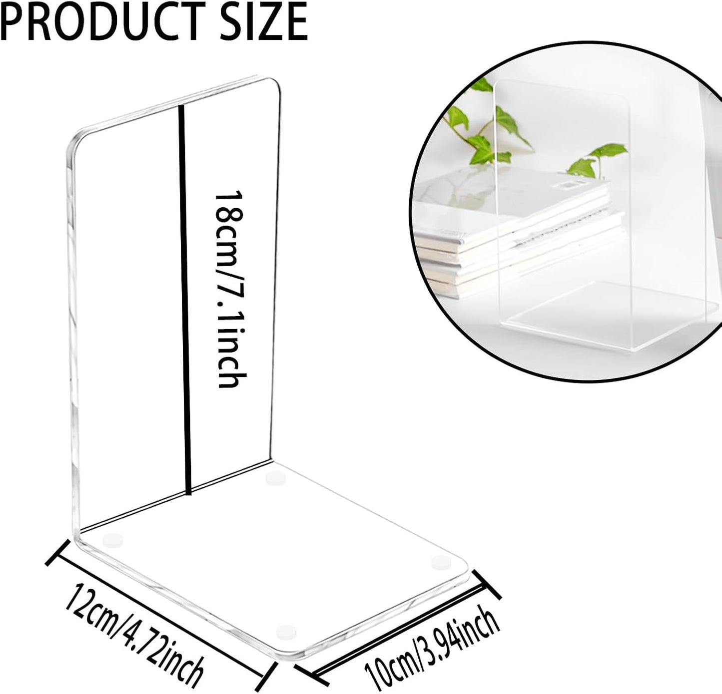 Lulonpon 8 Pieces Book Ends, Bookends, Books Stand, Books Stoppper, Clear Bookend for Shelves, Acrylic Book Ends for School, Library, Desktop Organizer ﻿