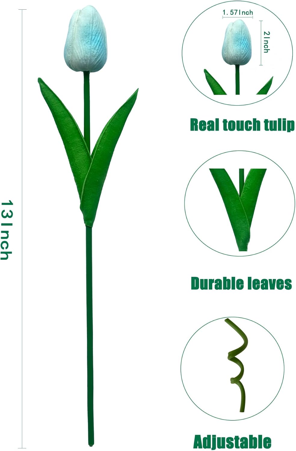 15 Pcs Fake Tulips Artificial Flowers Real Touch PU Faux Flowers Tulip Stems for Wedding Bouquet Floral Arrangement Home Party Office Decorations Mother's Day