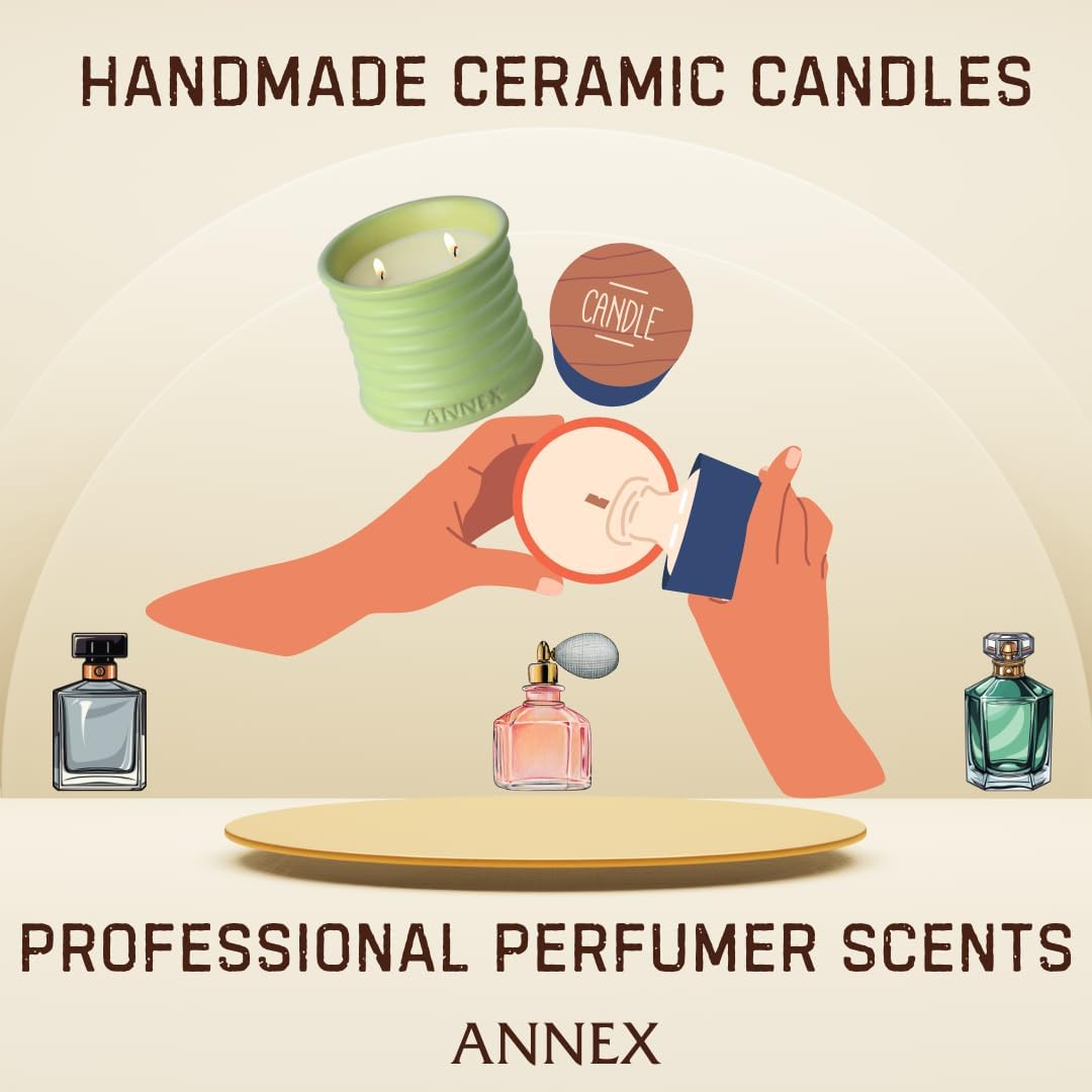 Scented Luxury Candles Outdoor Mosquito Bug Repellent Ceramic Jars, Soy Wax | The Green Life, Large Natural Candle - Green Melon & Peppermint | Non Toxic, 2 Wicks, Reusable Jar