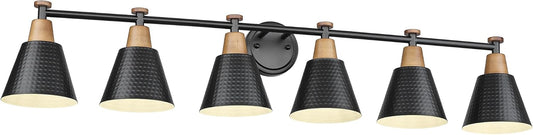 FEMILA Black 6 Light Bathroom Vanity Light, Vintage Bathroom Light Fixtures Over Mirror, E26 Base, 4FG59B-6W BK