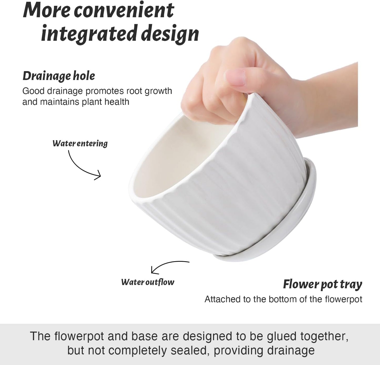 4/5/6 Inches Ceramic Plant Pots with Drainage Holes and Saucers, Round Flower Pots for Indoor Plant, Modern Flower Planters Set of 3 (White-Big Size)