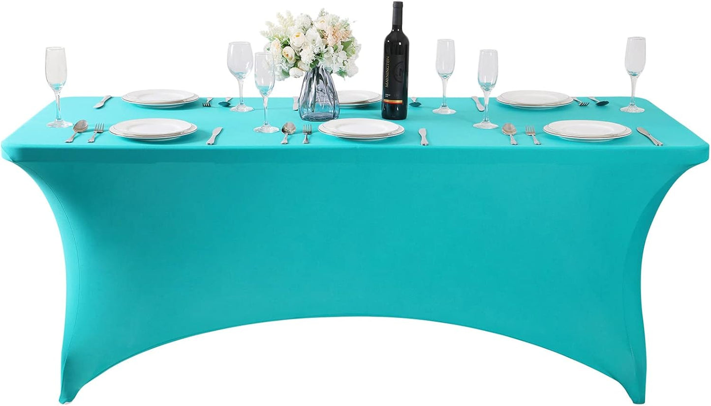 SuperO Waterproof Spandex Table Cover for 6FT Table Universal Fitted Stretch Tablecloth for Party, Banquet, Wedding and Events-Turquoise