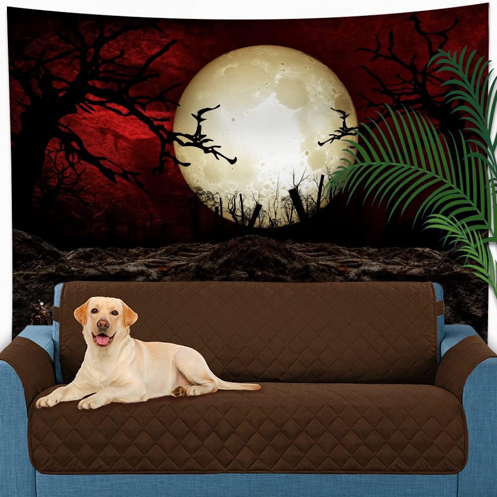 SHRAPHY Moon Tapestry 93x71 Inches Scary Halloween Cemetery Tapestry Night Sky Misty Forest Wall Hanging Tapestry for Bedroom GTLSUH1208