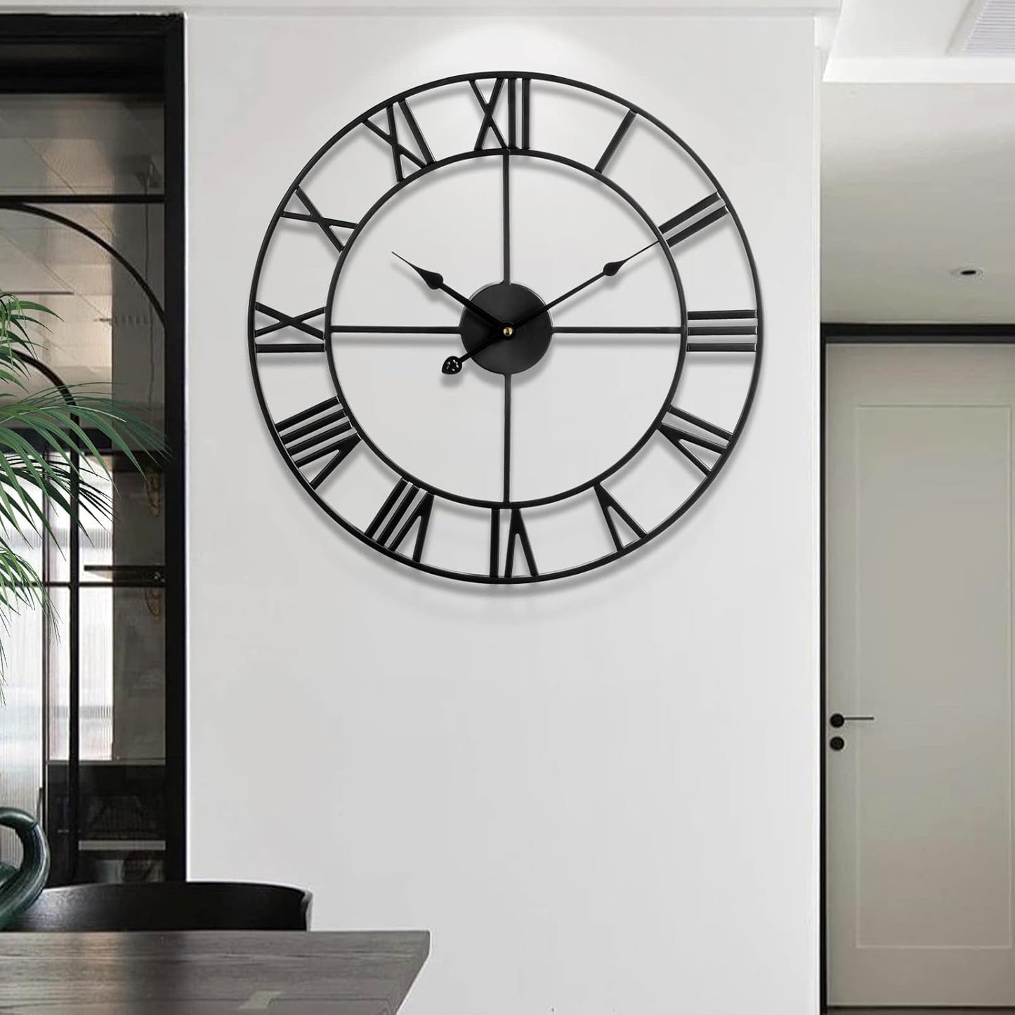 Large Wall Clock for Living Room Decor - 47cm/ 18 Inches Silent Non-Ticking Metal Wall Clocks Battery Operated, Vintage Decorative Modern Wall Clock for Bedroom, Office, Farmhouse Decor
