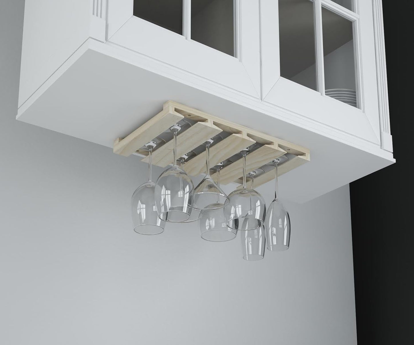 Rustic State Eze 4 Sectional Under Cabinet Mount Wood Stemware Rack Hanging Shelf Glassware Holder Bar Organizer with up to 12 Wine Glass Storage 12 Inch Deep Natural