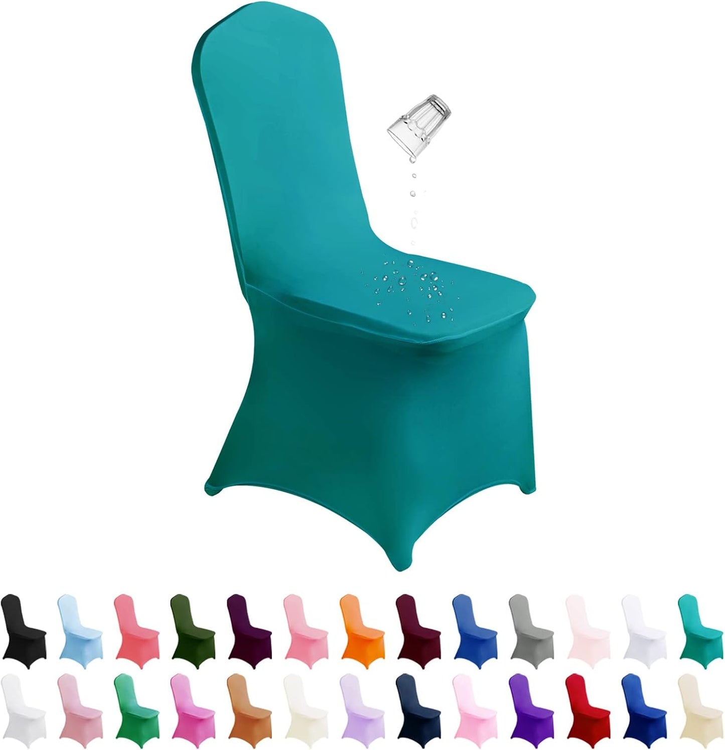SUPERO Waterproof Spandex Chair Cover 25PCS, Stretch Dining Chair Covers, Polyester Outdoor Chair Covers, Protector Stretch Chair Cover for Party Universal, Banquet, Wedding Event, Hotel(Turquoise)