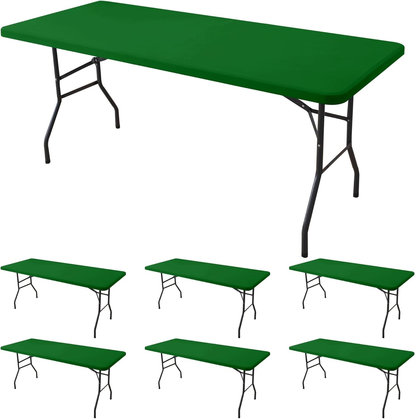 Fitted Tablecloth for 8 Foot Rectangle Tables-6 Pack Green Elastic Outdoor Picnic Table Cover-Spandex Stretch Folding Table Cloths 8ft for Camping Dining Room Patio Kitchen Banquet Party
