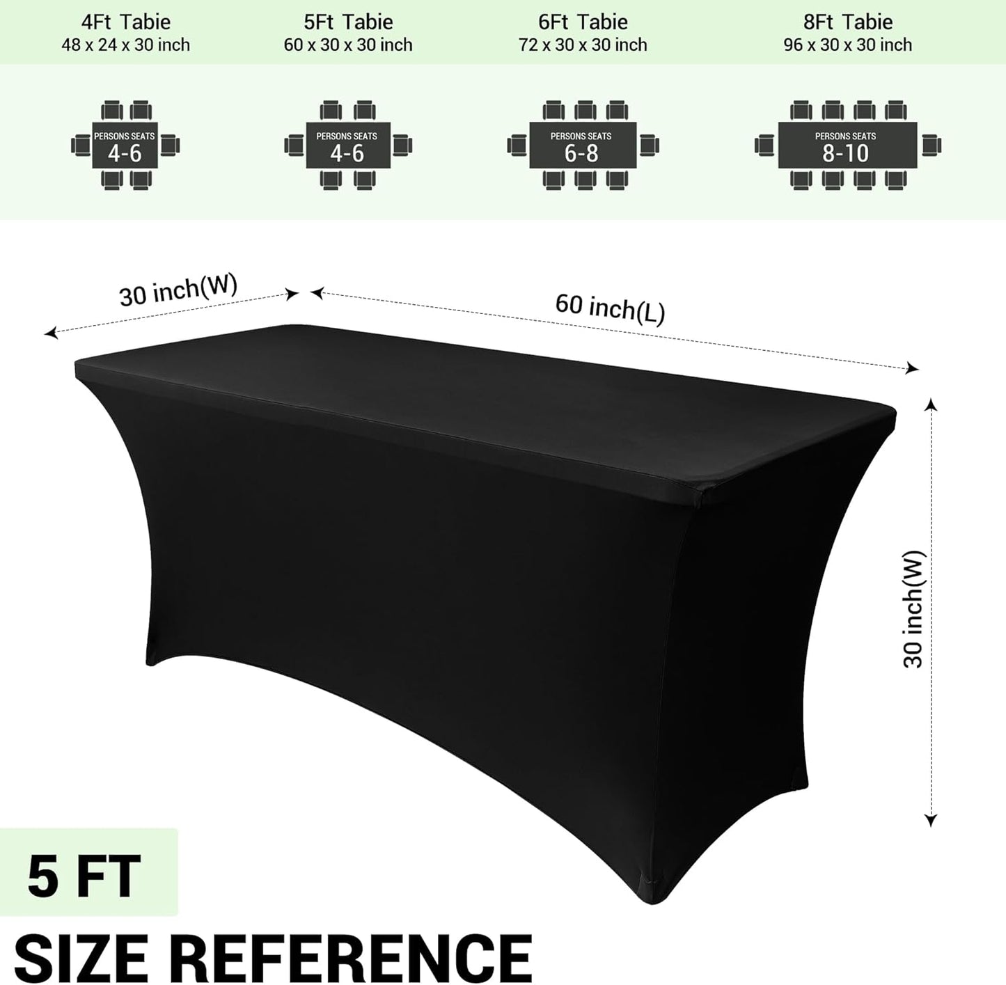 Obstal Spandex Table Cover 5ft Fitted Tablecloth Rectangular - Black Rectangle Folding Table Cloth for Birthday Party Wedding Banquet, 60L x 30W Inch